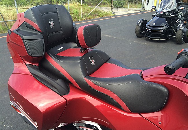 Can-Am - Spyder RT Seat - Dark Red Ostrich Inlays with Logos