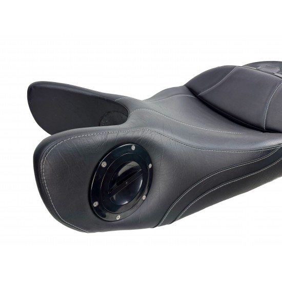 Spyder RT Seat, Driver Backrest and Passenger Backrest - Full Dark Red Ostrich Inlays, Logos and Fuel Door (2010 - 2019)